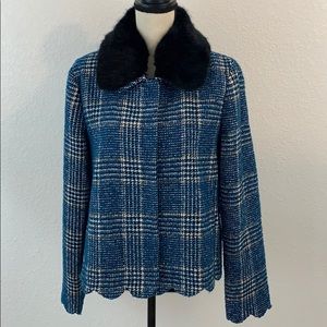 Dolce Cabo Blue Plaid Jacket with Black Collar